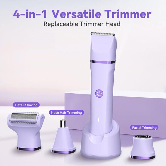 4 in 1 Bikini Trimmer for Women Waterproof Body Pubic Shaver Wet/Dry - Purple - Picture 8 of 11